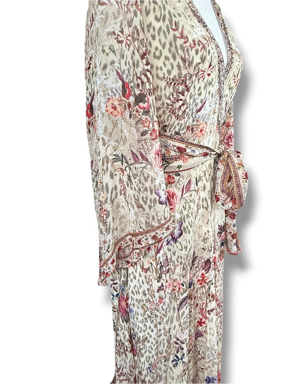Camilla Silk Wrap Maxi‎ Dress Floral Butterfly Leopard Scarf Sash Embellished S - Picture 3 of 15